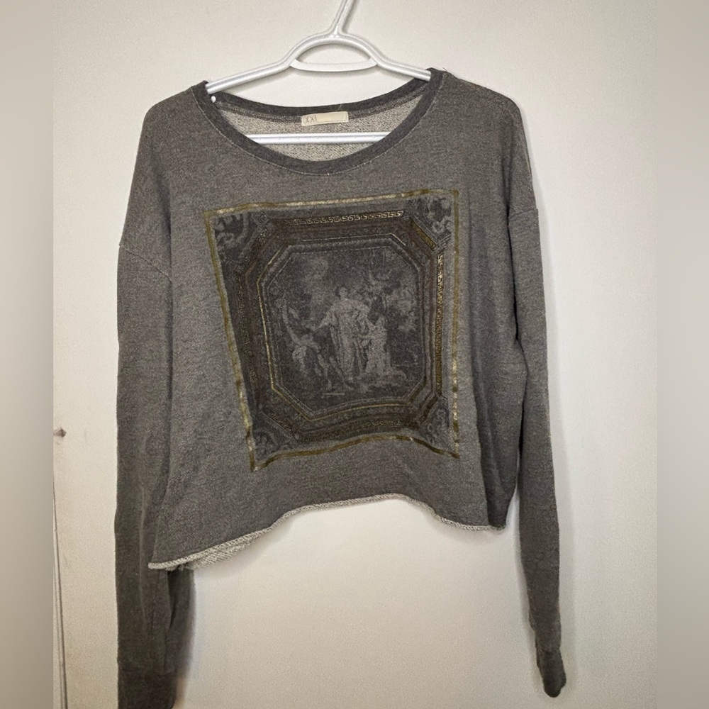 Forever 21 Gray Crewneck Sweater with Metallic Graphic - Size Large